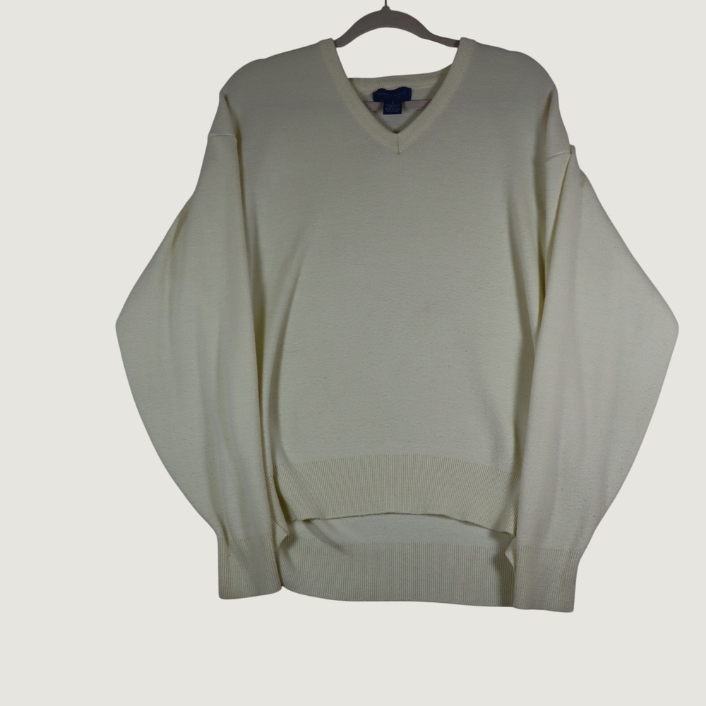 Vintage Towncraft Sweater Men's Large White V-Neck 90s Minimalist Preppy Grandpa